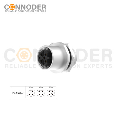 Wholesale M12 Circular Connector l 4 Pin Panel Mount,Solder Connection,M12x1.0, Rear Fastened