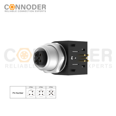 Wholesale M12 B Circular Connector l 5 Pin Female Rear Mount Sockets, PCB Dip-solder Connection,M15x1
