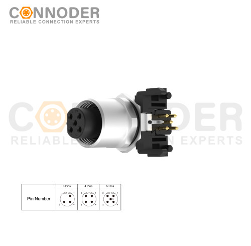 Wholesale M12 B Circular Connector l 5 Pin Panel Mount, PCB Dip-solder Connection,M12x1.0,
