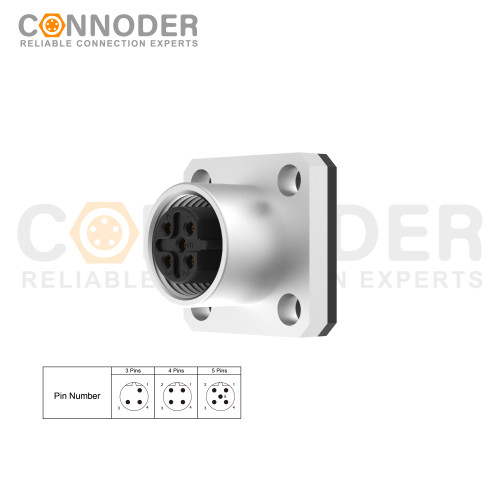 Wholesale M12 B Circular Connector l 3 Pin Female Panel Mount,Solder Square Flange,14x14