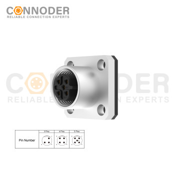Wholesale M12 B Circular Connector l 3 Pin Female Panel Mount,Solder Square Flange,14x14