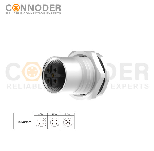 Wholesale M12 B Circular Connector l 5 Pin Panel Mount,PCB Dip-solder Connection,M16x1.5, Front Fastened