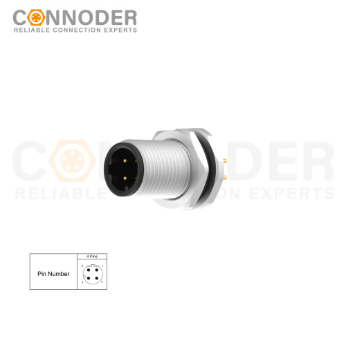 Wholesale M12 D Coded 4 Pin Circular Connector l Panel Mount,Solder Connection,M12x1.0, Front Fastened