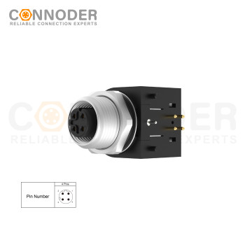 Wholesale M12 D Coded 4 Pin Circular Connector l Female Rear Mount Sockets, PCB Dip-solder Connection,M15x1