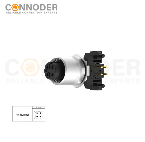 Wholesale M12 D Coded 4 Pin Circular Connector l Panel Mount, PCB Dip-solder Connection,M12x1.0,