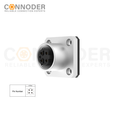 Wholesale M12 D Coded 4 Pin Circular Connector l Panel Mount,Solder Square Flange,14x14