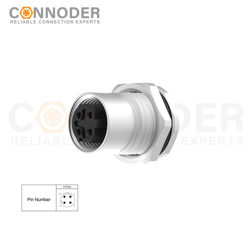 Wholesale M12 D Coded 4 Pin Circular Connector l Panel Mount,PCB Dip-solder Connection,M16x1.5, Front Fastened