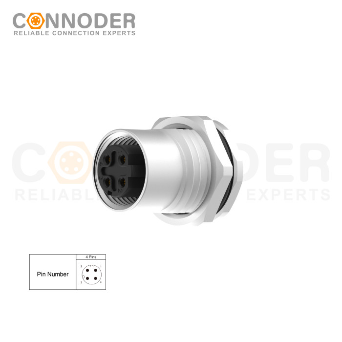 Wholesale M12 D Coded 4 Pin Circular Connector l Panel Mount,PCB Dip-solder Connection,M16x1.5, Front Fastened