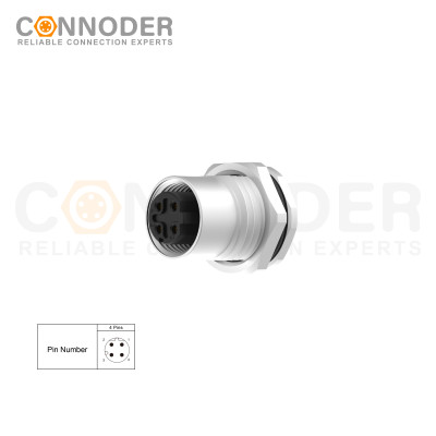 Wholesale M12 D Coded 4 Pin Circular Connector l Panel Mount,Solder Connection,M16x1.5, Front Fastened