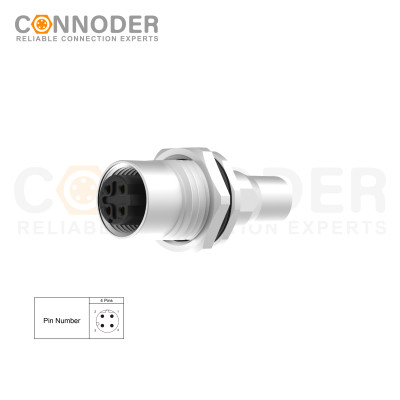 M12 D Coded 4 Pin Circular Connector | OEM/ODM & Wholesale Supplier for Panel Mount, Solder, M16x1.5, Front Fastened, Shielded Industrial Automation.