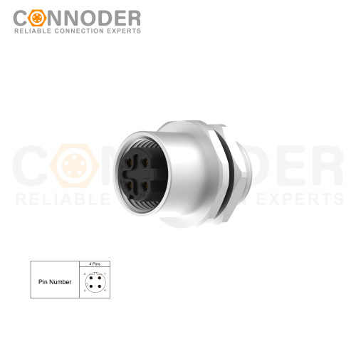 Wholesale M12 D Coded 4 Pin Circular Connector l Panel Mount,Solder Connection,M12x1.0, Rear Fastened