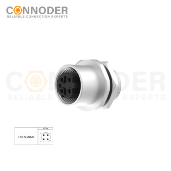 Wholesale M12 D Coded 4 Pin Circular Connector l Panel Mount,Solder Connection,M12x1.0, Rear Fastened