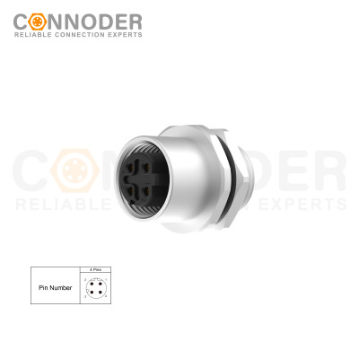 M12 D-Coded 4Pin Circular Connectors | Factory Direct OEM/ODM, Panel Mount, Solder, M12×1.0 Rear Fastened, Industrial Automation Export