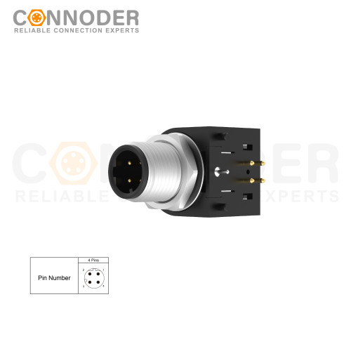 Wholesale M12 D Coded 4 Pin Circular Connector l Rear Mount Sockets, PCB Dip-solder Connection,M15x1