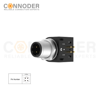 Wholesale M12 D Coded 4 Pin Circular Connector l Rear Mount Sockets, PCB Dip-solder Connection,M15x1