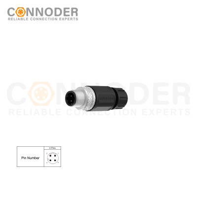 Wholesale M12 D Coded 4 Pin Circular Connector l Field Wireable,Straight Plastic Assembled,Solder Connection