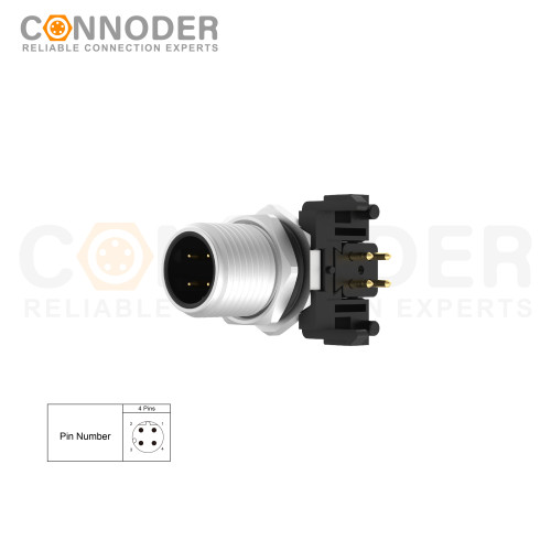 Wholesale M12 D Coded 4 Pin Circular Connector l Panel Mount, PCB Dip-solder Connection,M12x1.0,
