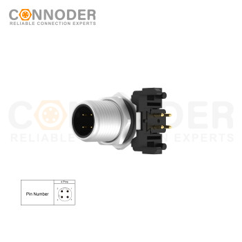 Wholesale M12 D Coded 4 Pin Circular Connector l Panel Mount, PCB Dip-solder Connection,M12x1.0,