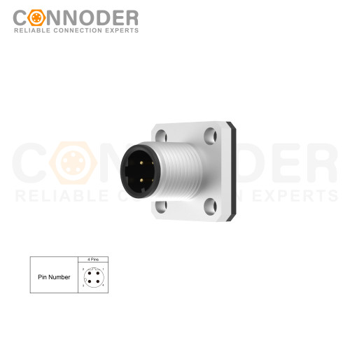Wholesale M12 D Coded 4 Pin Circular Connector l Panel Mount,Solder Square Flange,14x14