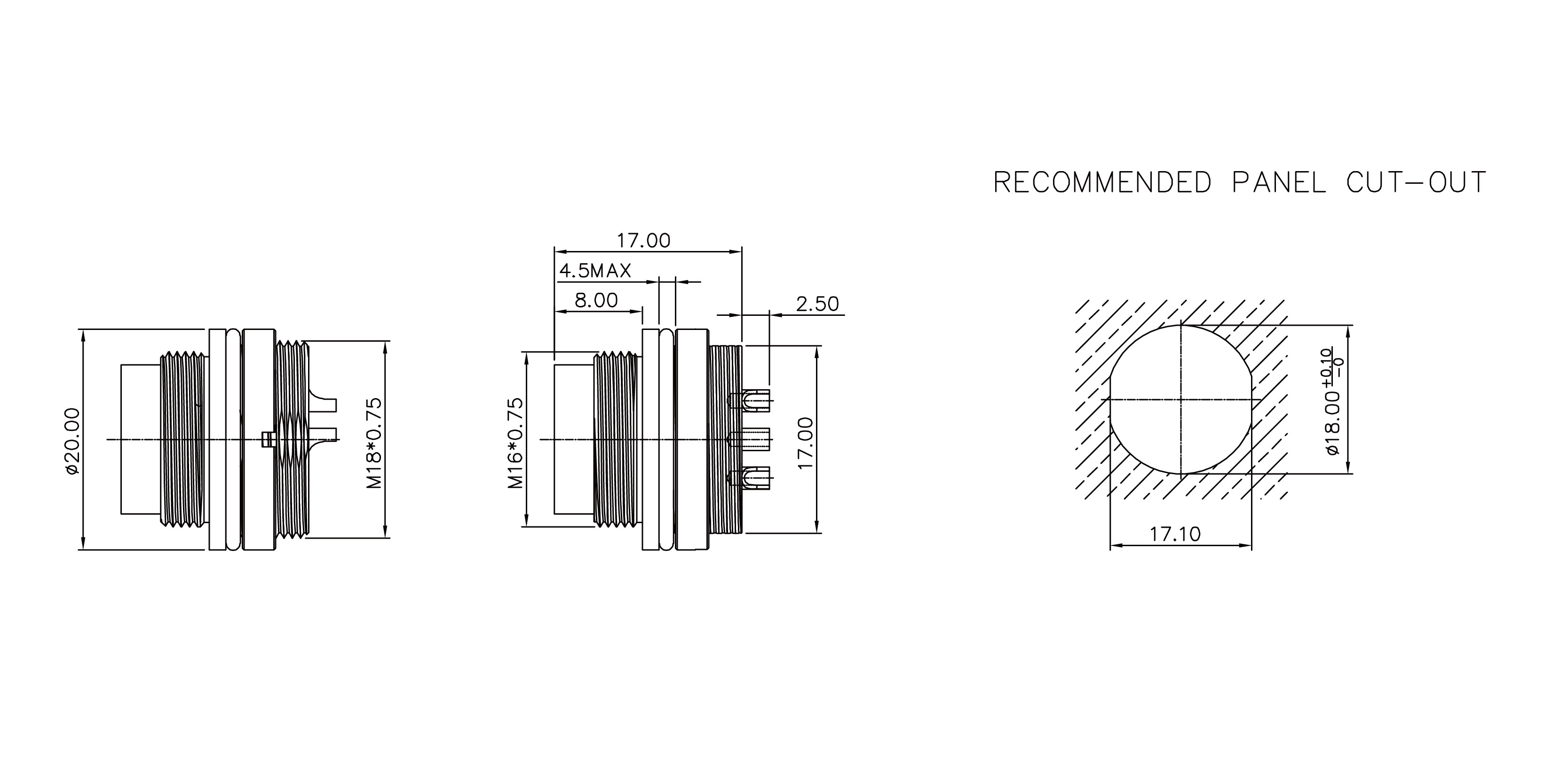 M16 6 Pin Circular Connector Size diagram