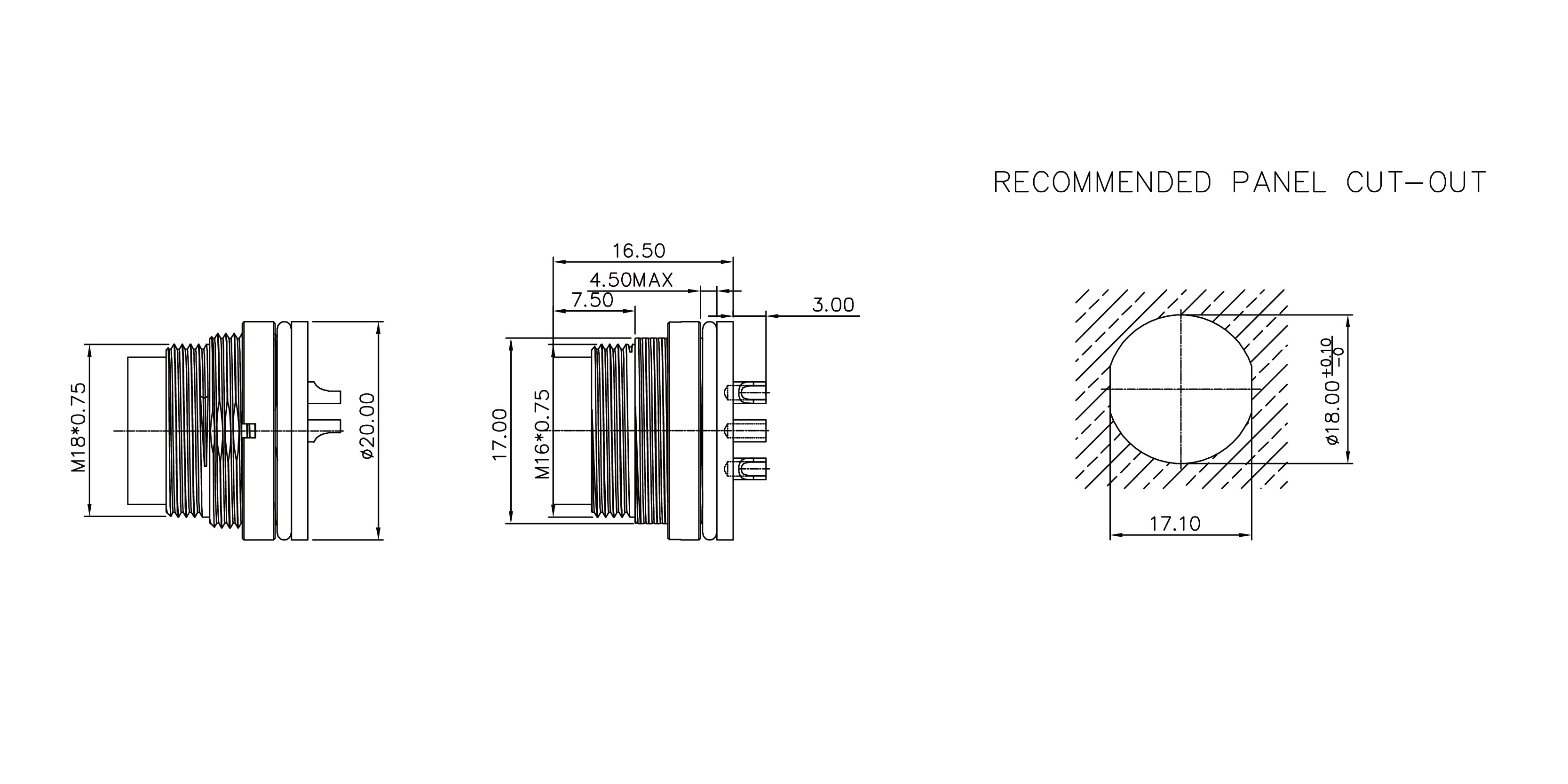 M16 6 Pin Circular Connector Size diagram