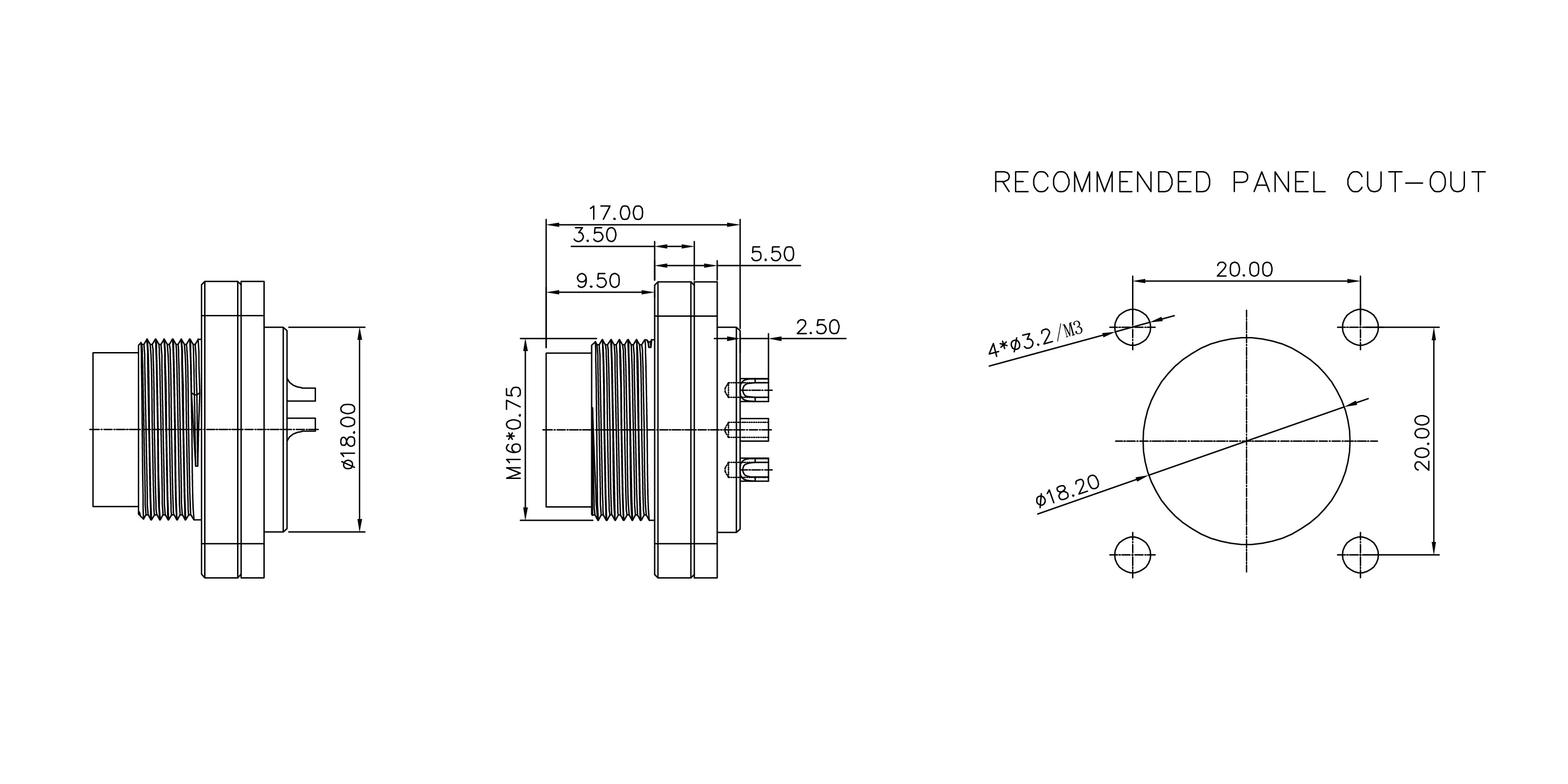 M12 Straight Male Connectorr Size diagram