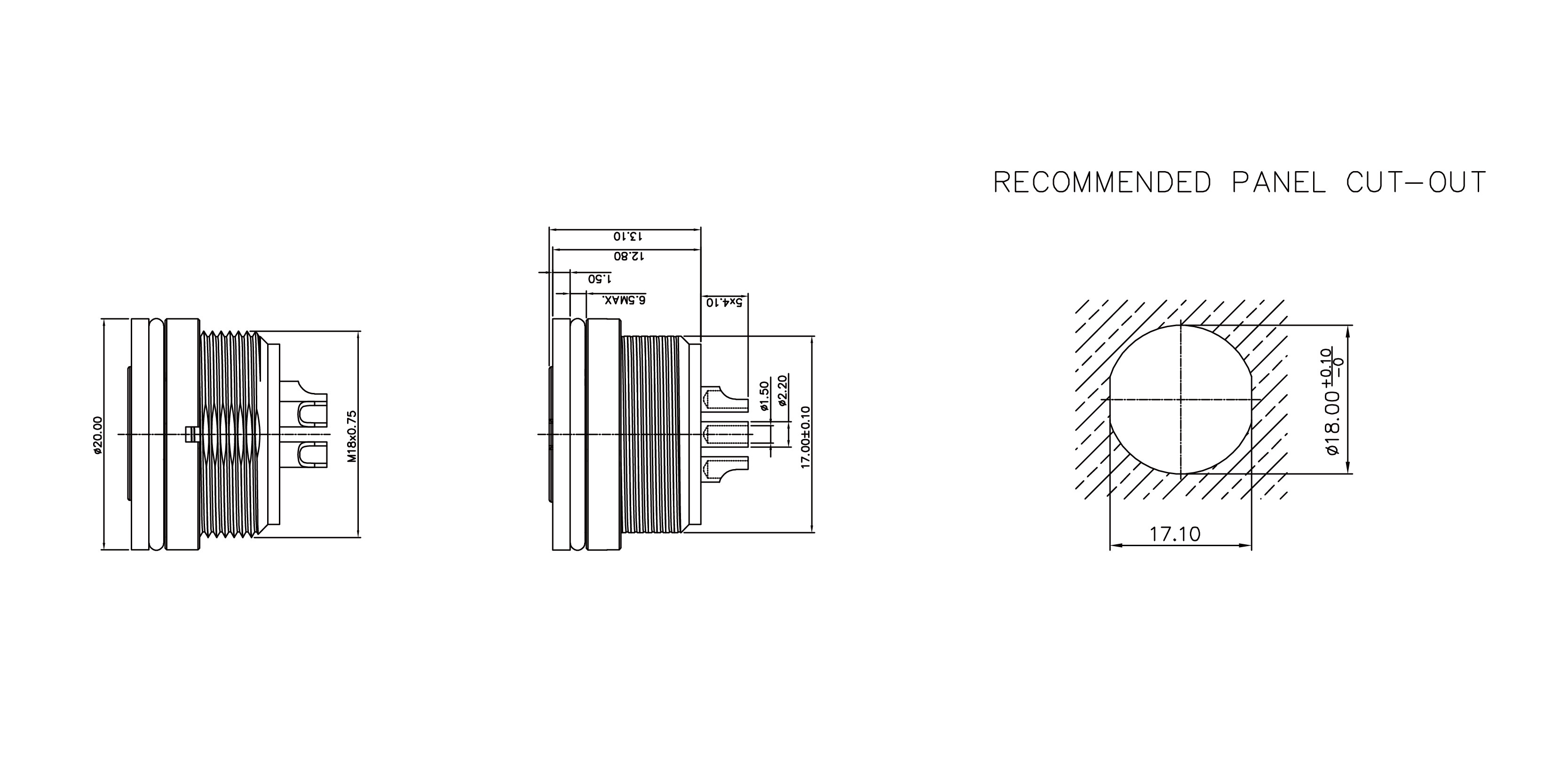 M16 6 Pin Circular Connector Size diagram