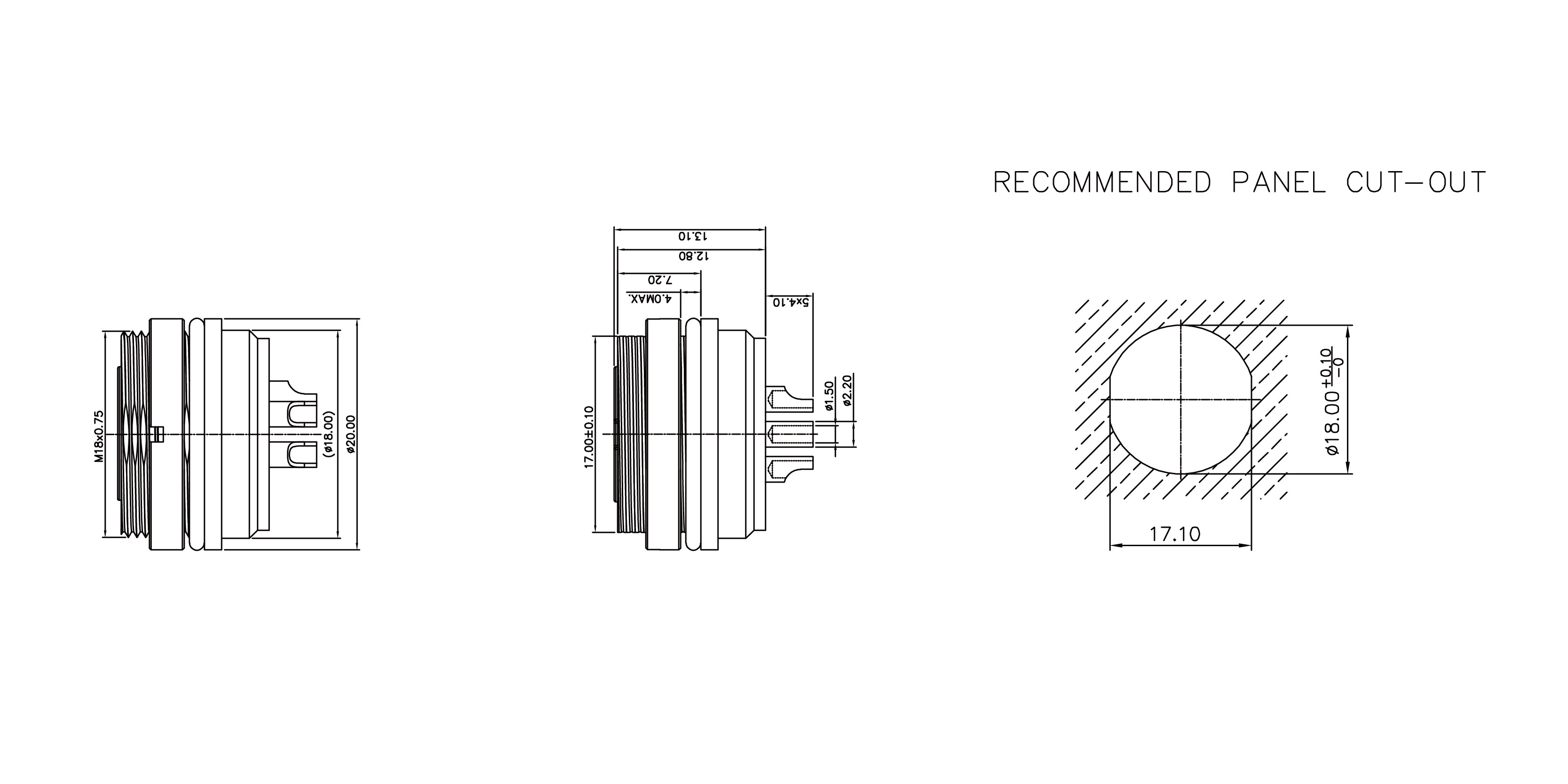 M16 6 Pin Circular Connector Size diagram