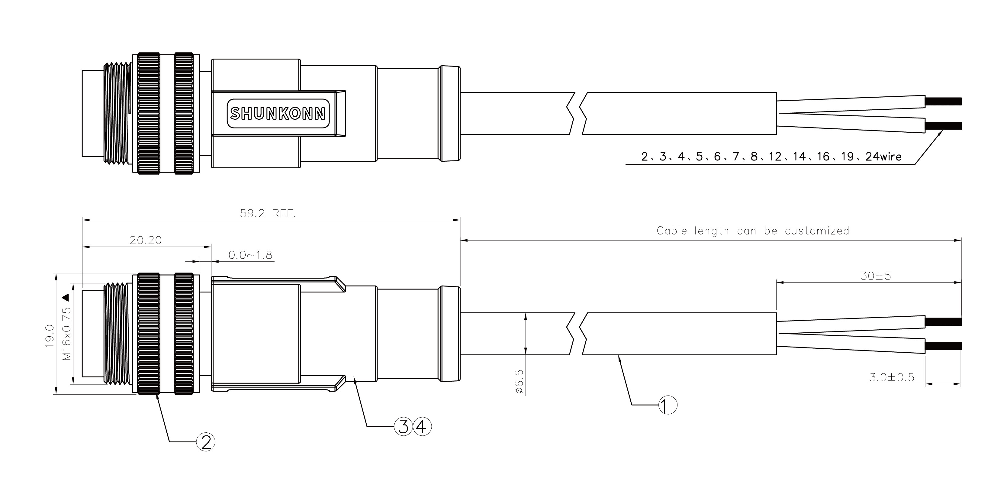 M16 Straight Cable Aviation Plug 2D