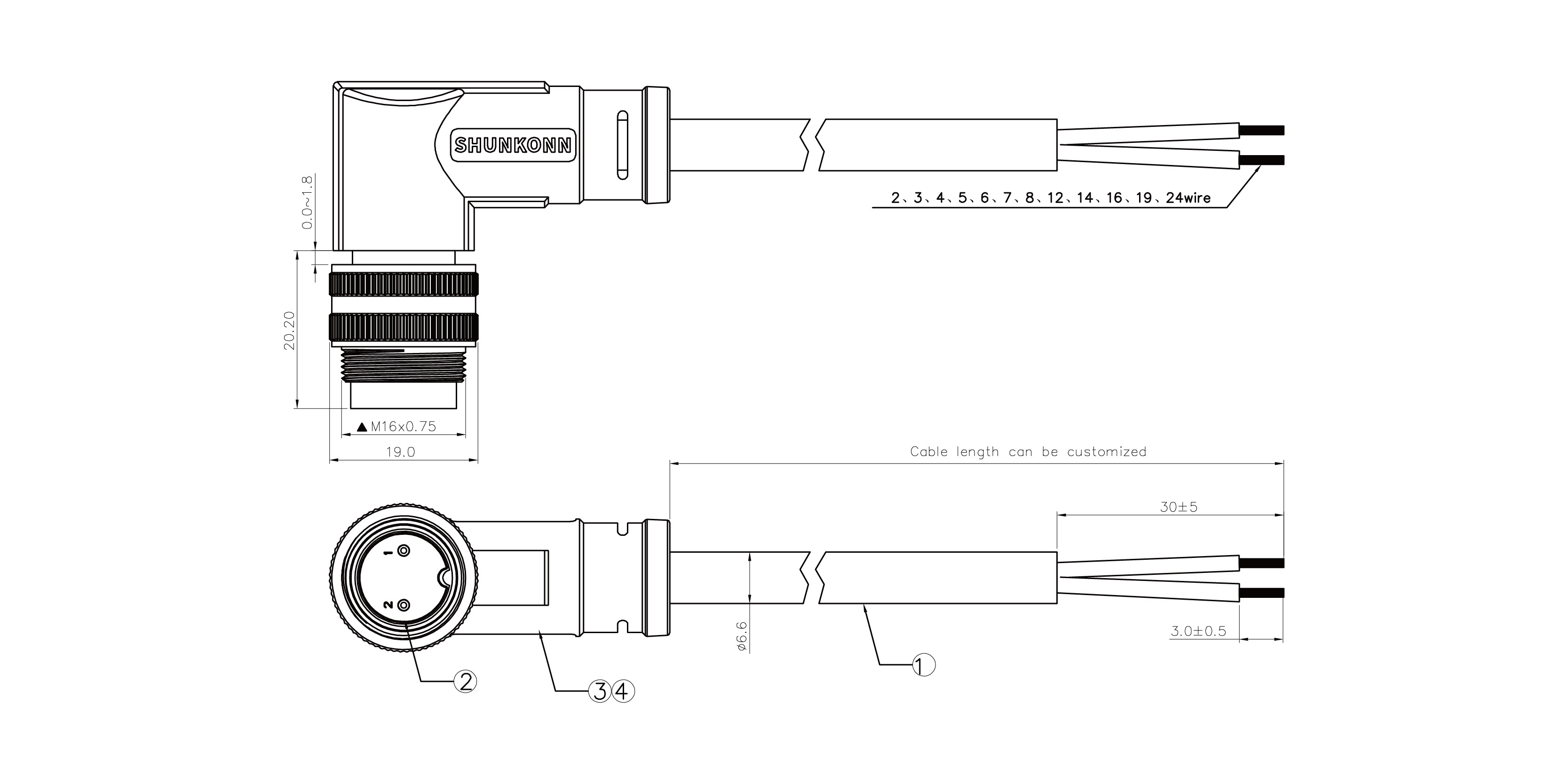 M16 Right Angled Cable Connector 2D