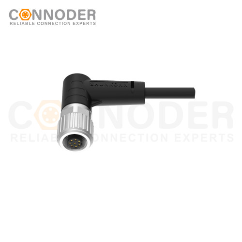 M9 Female Sensor Connecting-Right Angle Overmolded Cable,UL, PUR, black,Solder Connection