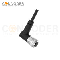 M9 Female Sensor Connecting-Right Angle Overmolded Cable,UL, PUR, black,Solder Connection