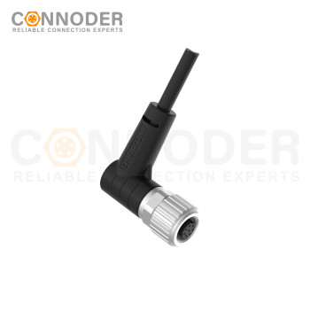 M9 Female Sensor Connecting-Right Angle Overmolded Cable,UL, PUR, black,Solder Connection