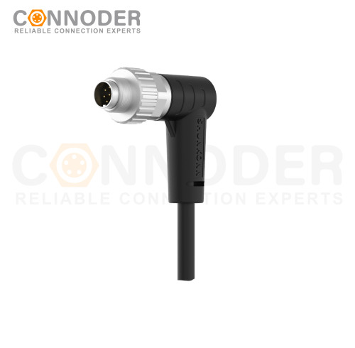 M9 Male Sensor Connecting-Right Angle Overmolded Cable,UL, PUR, black,Solder Connection
