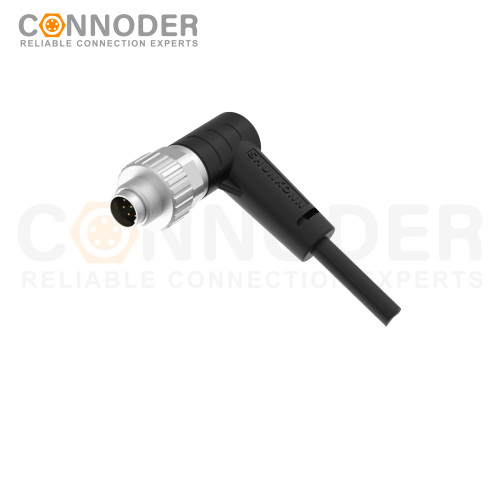 M9 Male Sensor Connecting-Right Angle Overmolded Cable,UL, PUR, black,Solder Connection