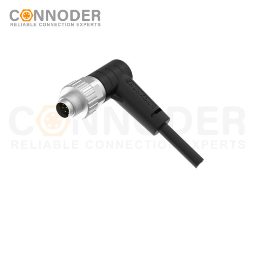 M9 Male Sensor Connecting-Right Angle Overmolded Cable,UL, PUR, black,Solder Connection