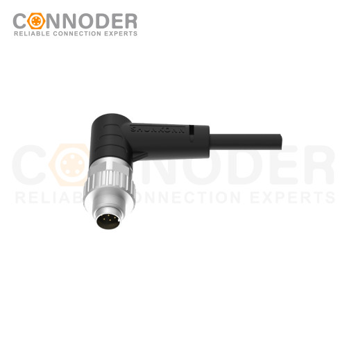 M9 Male Sensor Connecting-Right Angle Overmolded Cable,UL, PUR, black,Solder Connection