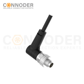 M9 Male Sensor Connecting-Right Angle Overmolded Cable,UL, PUR, black,Solder Connection