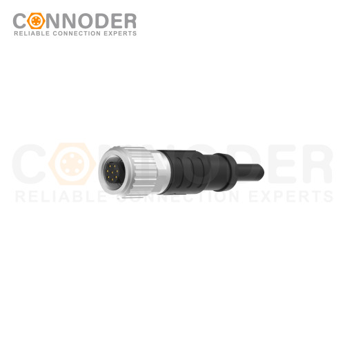M9 Female Cable Connector-Straight Overmolded Cable,UL, PUR, black,Solder Connection,A code,