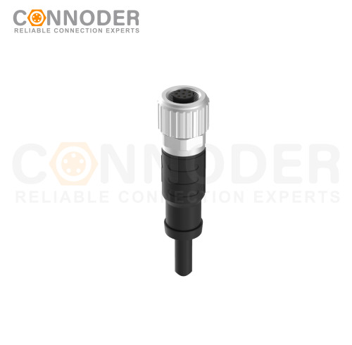 M9 Female Cable Connector-Straight Overmolded Cable,UL, PUR, black,Solder Connection,A code,
