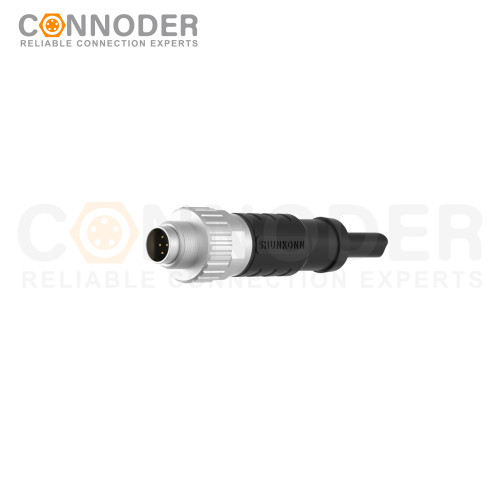 M9 Male Cable Connector-Straight Overmolded Cable,UL, PUR, black,Solder Connection,A code,