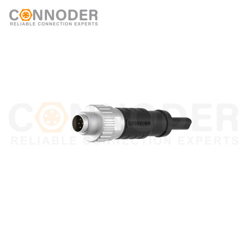 M9 Male Cable Connector-Straight Overmolded Cable,UL, PUR, black,Solder Connection,A code,