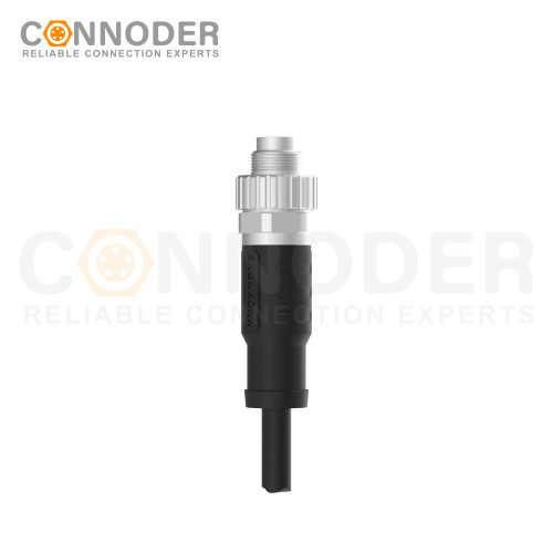 M9 Male Cable Connector-Straight Overmolded Cable,UL, PUR, black,Solder Connection,A code,
