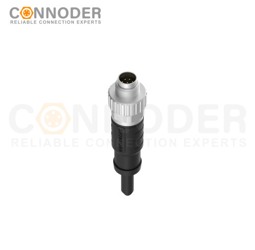 M9 Male Cable Connector-Straight Overmolded Cable,UL, PUR, black,Solder Connection,A code,