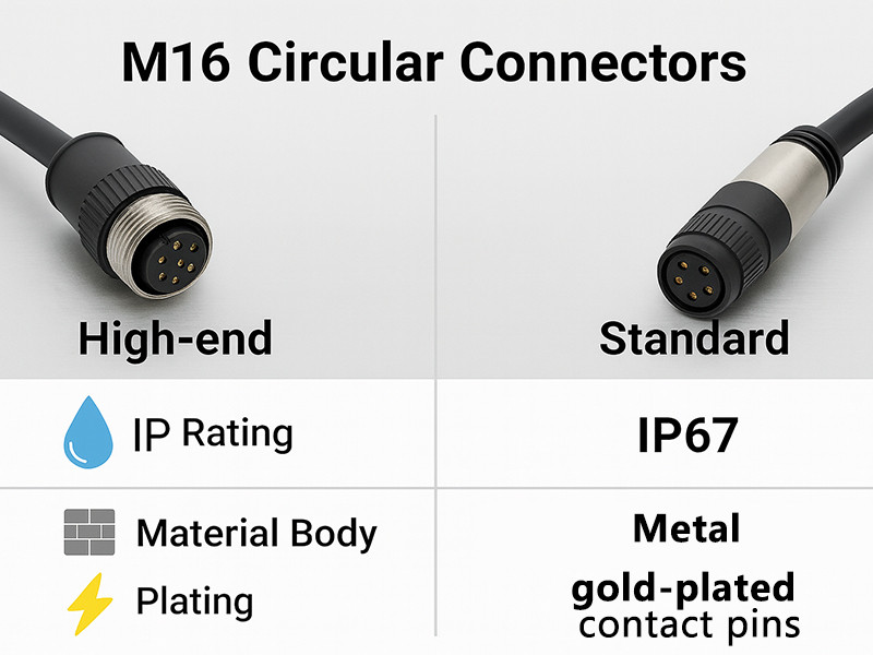 Comparison between high-end M16 circular connectors and standard M16 circular connectors