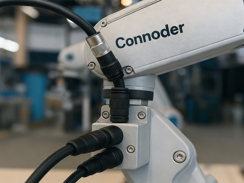 The Conod M16 connector is installed on the robotic arm.