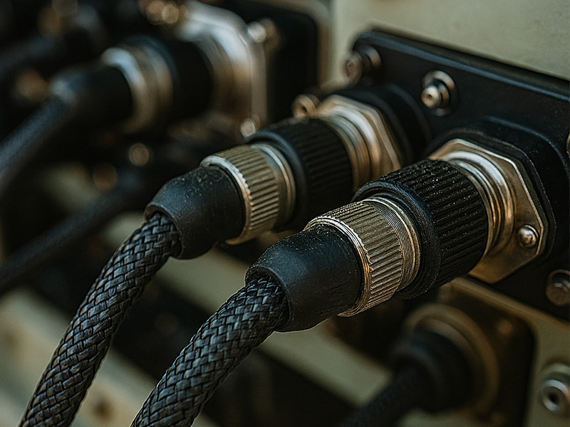 The M12 circular connector is installed in the aircraft's avionics equipment compartment