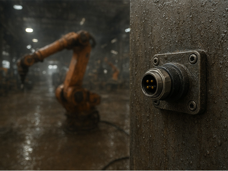 The sturdy M12 circular connector installed on the machine