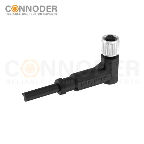 M5 Female Sensor Connecting-Right Angle Overmolded Cable,UL, PUR, black,Solder Connection,A code