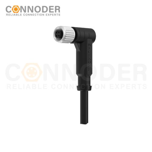M5 Female Sensor Connecting-Right Angle Overmolded Cable,UL, PUR, black,Solder Connection,A code